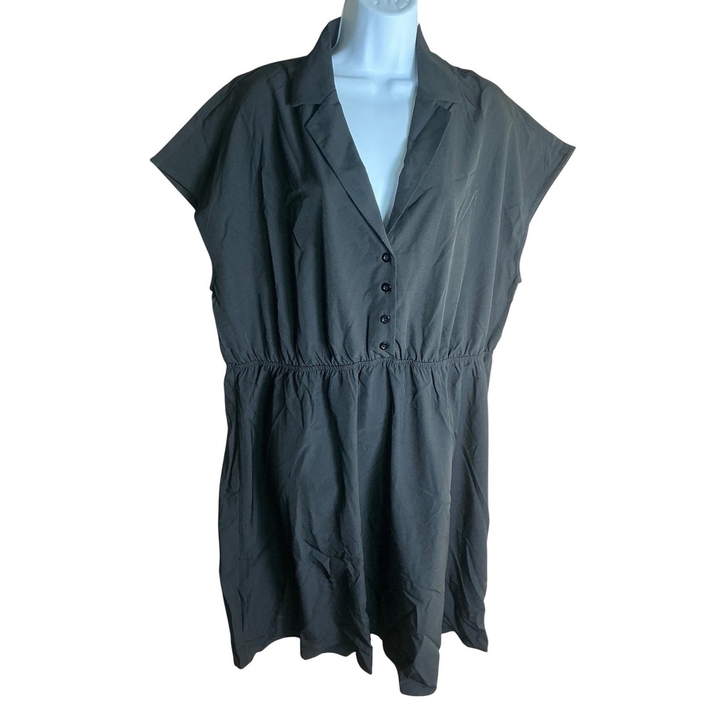 KOJOOIN Womens Black Shirt Dress Elastic Waist Button Front Size 2XL NWT